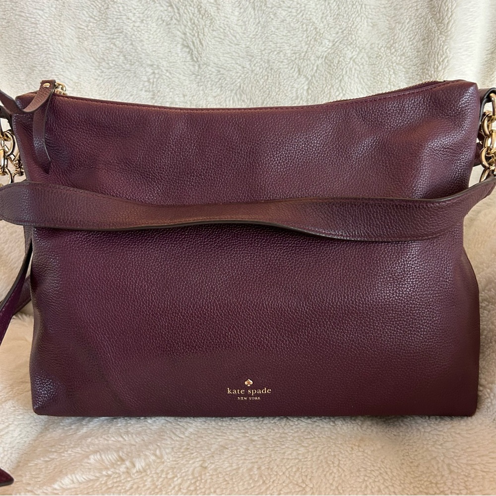 Kate Spade  Burgundy Leather Shoulder Bag with Gold Accents